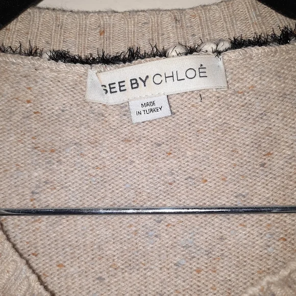 SEE BY CHLOÈ Wool Knit Dress Mini Jumper Pockets Tan Black White Sparkle XS S - Picture 4 of 11